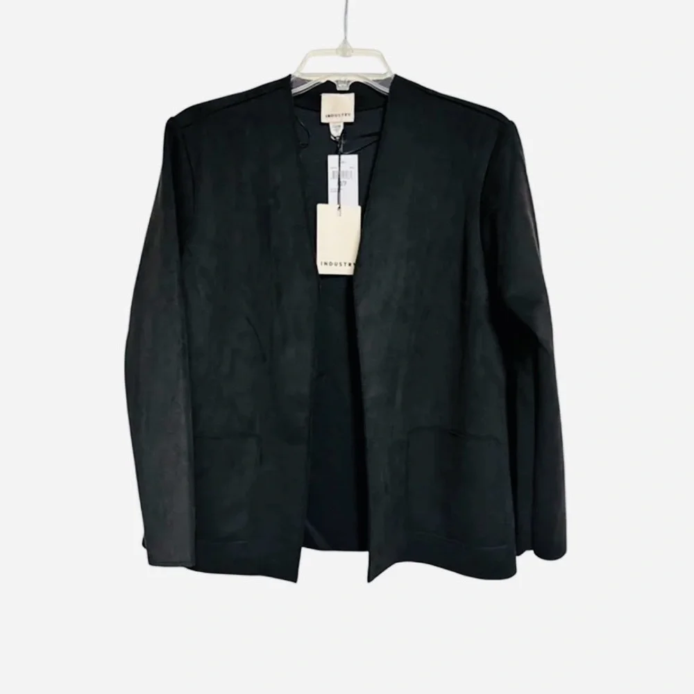 Black Blazer Industry Womens Black Faux Leather Open Front nwt - Picture 10 of 16